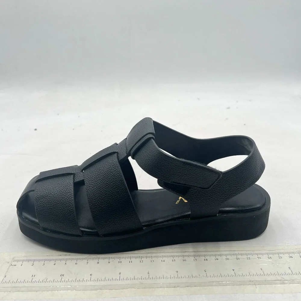 YDN Black Strappy Sandals Round Toe Platform Heels Adjustable Strap Summer Shoes